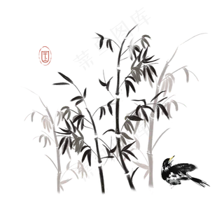 水墨花鸟墨竹素材,免抠元素