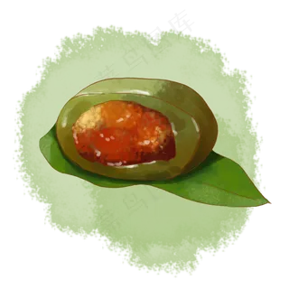 水彩食物青团