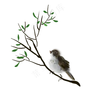 手绘古风棕色小鸟,免抠元素