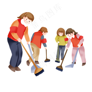 手绘卡通志愿者做公益打扫卫生,免抠元素