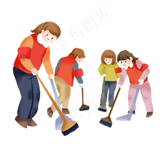 手绘卡通志愿者做公益打扫卫生,免抠元素