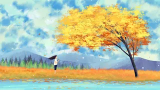 秋分秋天女孩迎着风节气风景