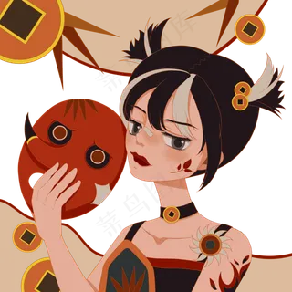 国潮传统人物萝莉面具钱币