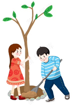 植树节植树的小孩,免抠元素