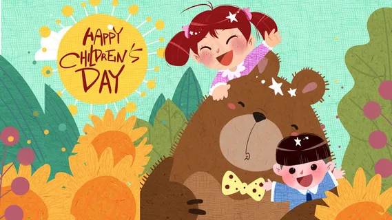 卡通手绘风儿童节节日大熊配图