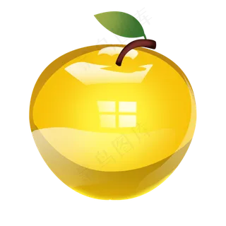 黄色玻璃质感水晶水果苹果psd
