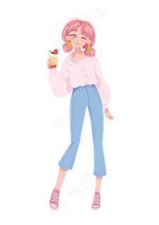 蛋糕冰淇淋草莓水果女孩