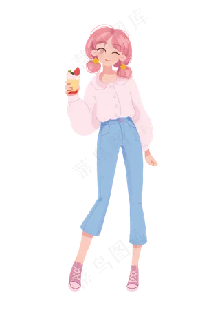 蛋糕冰淇淋草莓水果女孩