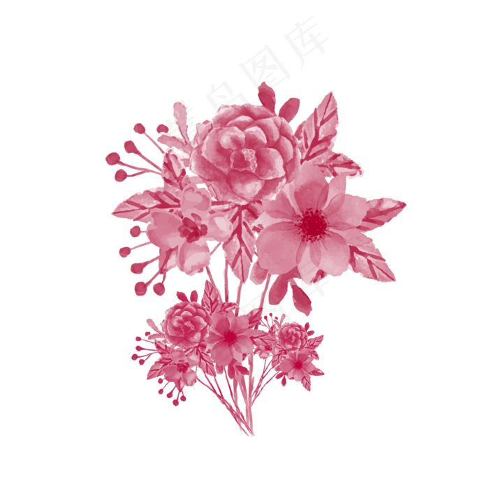 手绘小清新红色一束鲜花植物