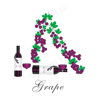 手绘水果葡萄葡萄酒可商用元素