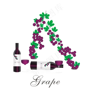 手绘水果葡萄葡萄酒可商用元素