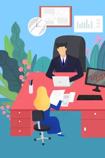 蓝色系扁平风互联网商务风格办公面试配图