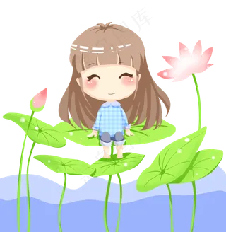 夏天儿童荷花荷叶