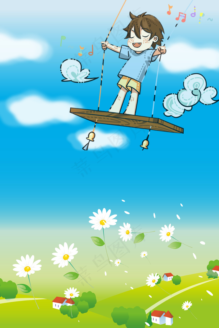 简单小男孩秋千背景