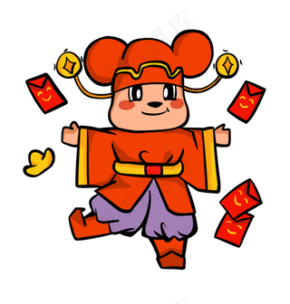 鼠年国潮财神卡通,免抠元素