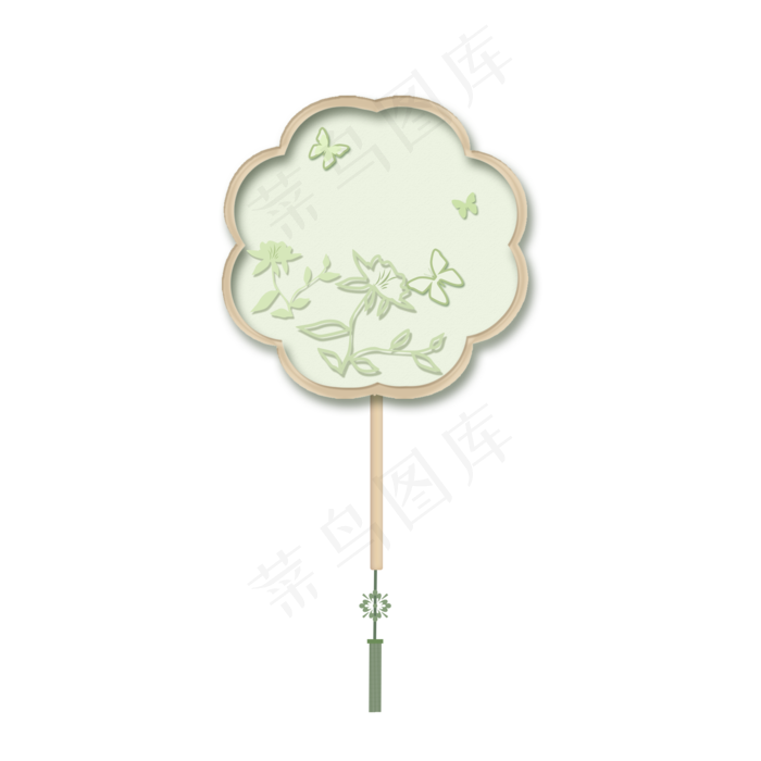 中国风古风绿色团扇素材,免抠元素