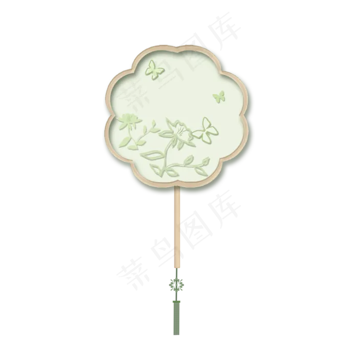 中国风古风绿色团扇素材,免抠元素(2000X2000(DPI:300))psd模版下载