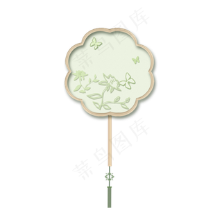 中国风古风绿色团扇素材,免抠元素