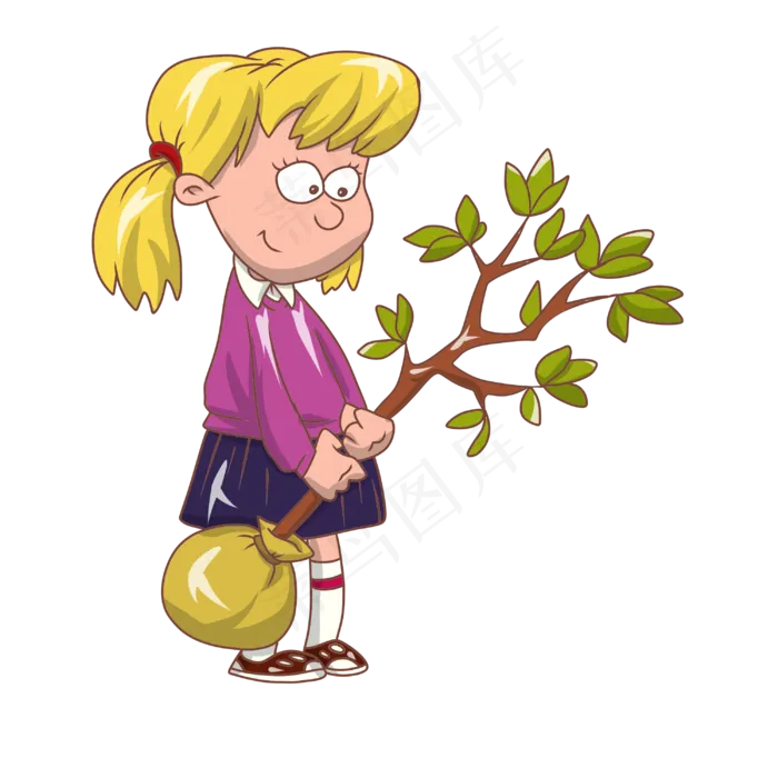 植树节手拿树苗的小女孩(3000X3000(DPI:300))psd模版下载