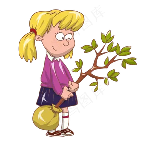 植树节手拿树苗的小女孩 植树节手拿树苗的小女孩