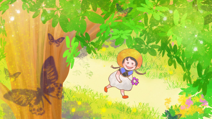 盛夏丛林中的女孩唯美插画