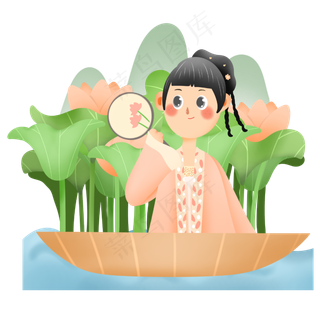 在荷花池里划船