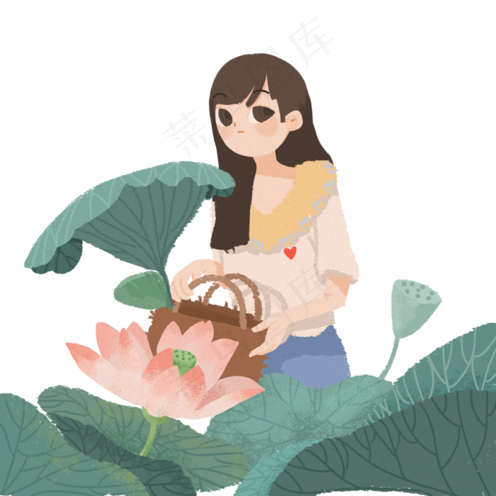 夏季拿着手提包采荷花的女孩