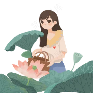 夏季拿着手提包采荷花的女孩