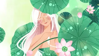 绿色系卡通手绘风小暑夏日荷叶配图