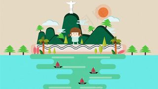 二十四节气春分卡通建筑人物风景