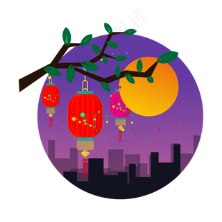 喜庆中秋手绘扁平灯笼元素合集,免抠元素