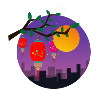 喜庆中秋手绘扁平灯笼元素合集,免抠元素