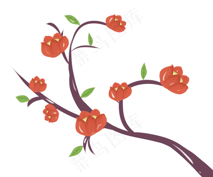 唯美红色花朵花枝(3000X2500(DPI:300))psd模版下载