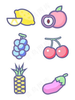 水果樱桃菠萝简约常用矢量可商用