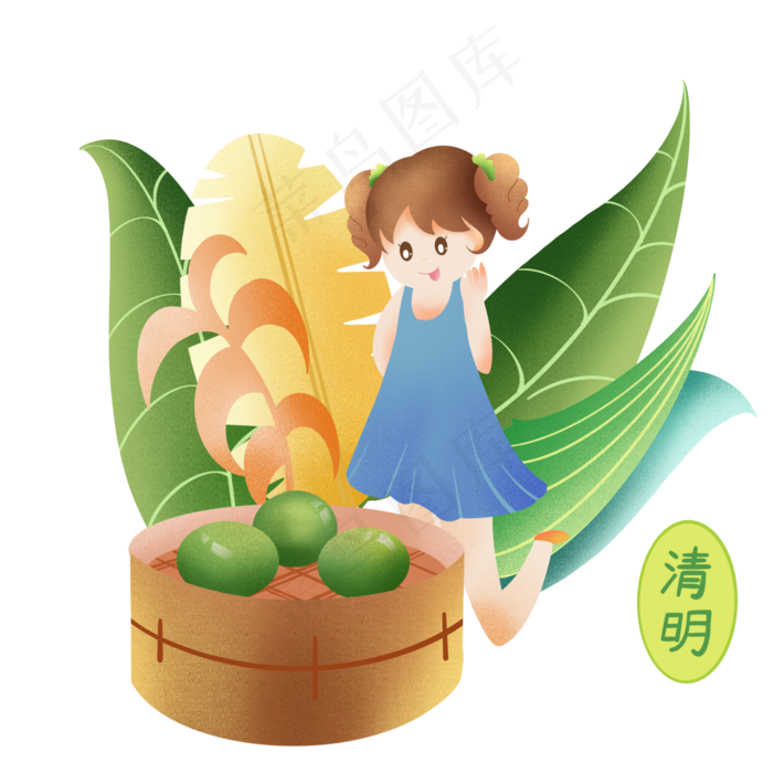 漂亮的小女孩和青团(1125X2436(DPI:72))psd模版下载