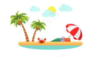 夏季海岛太阳伞海滩椰树图片,免抠元素