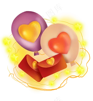 彩色气球和红色信封