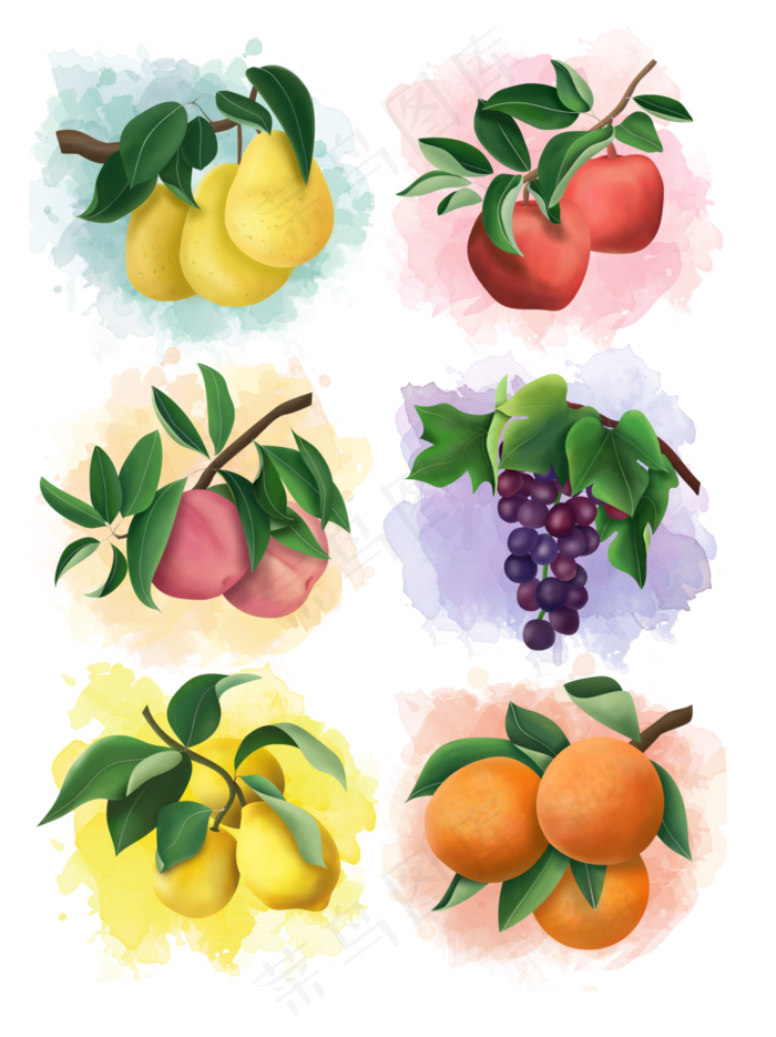 清新手绘树上水果可商用元素