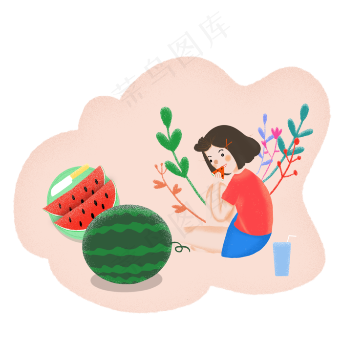 夏天吃西瓜素材