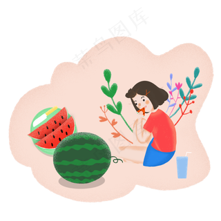 夏天吃西瓜素材