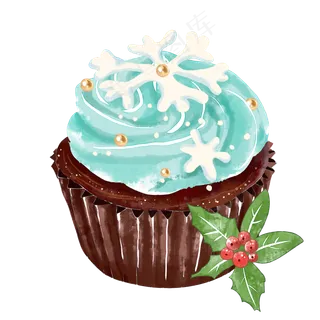 圣诞杯子蛋糕水彩,免抠元素