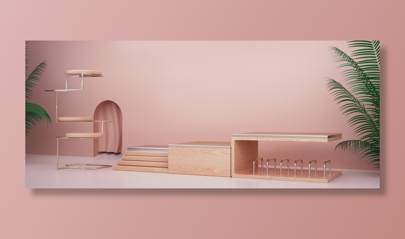 小清新C4D三维展台超级品牌日海报背景