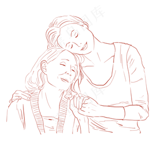 母亲节之亲子互动拥抱母亲线稿免