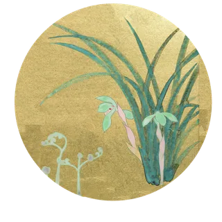 中国风水墨金色点翠君子兰兰花花,免抠元素