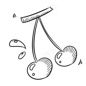 简笔画黑白夏季水果樱桃,免抠元素