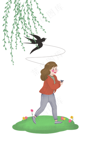 清明节放风筝的女孩