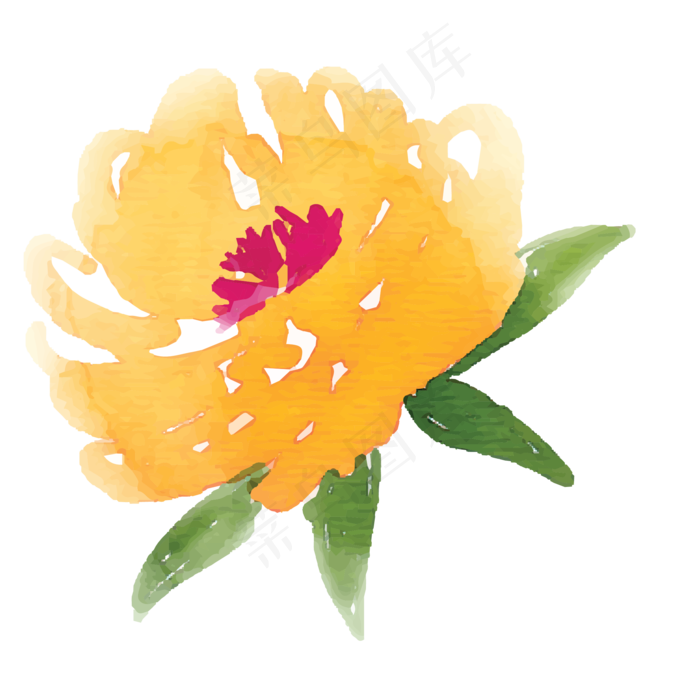 一朵绿叶黄花免抠图(2083X2083(DPI:300))psd模版下载