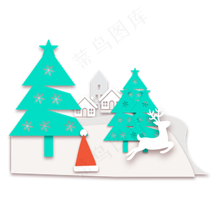 圣诞节立体剪纸装饰,免抠元素