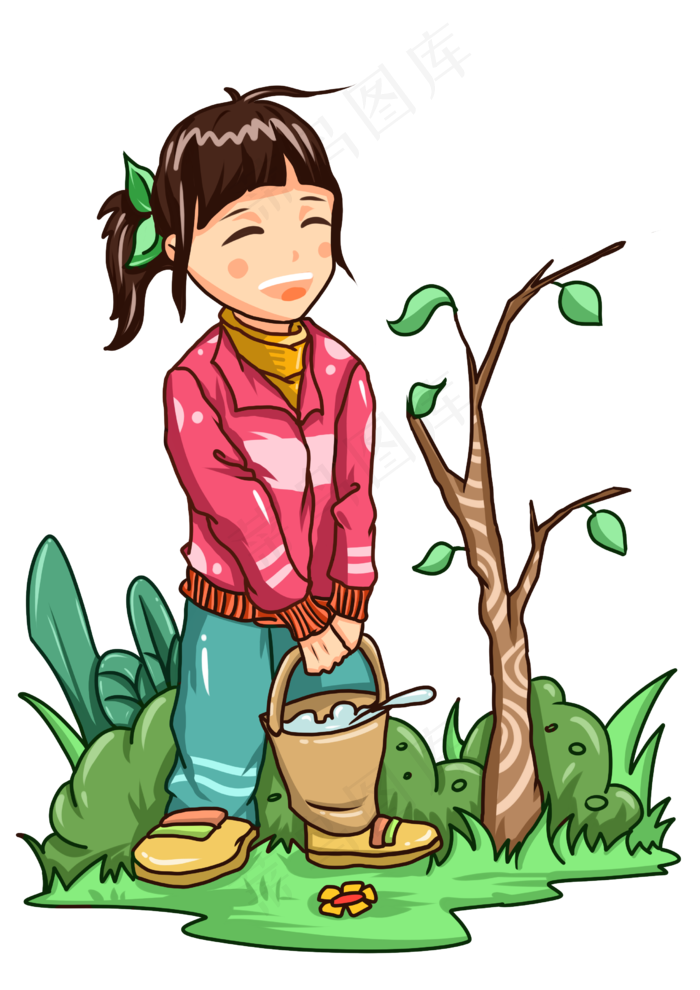植树节浇水的小女孩