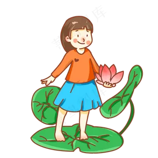 夏天拿荷花的女孩